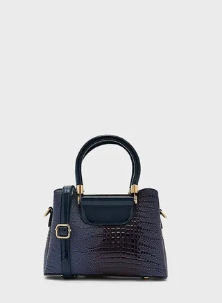 Textured Croc Effect Satchel Bag