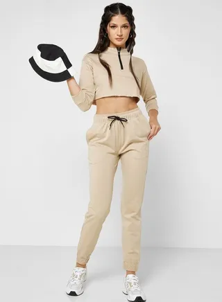 Zipper Detail Crop Top & Trackpants Set