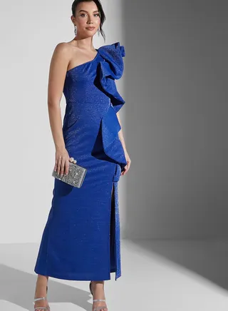 One Shoulder Exaggerated Sleeve Dress