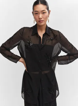 Button Down Mesh Detail Shirt