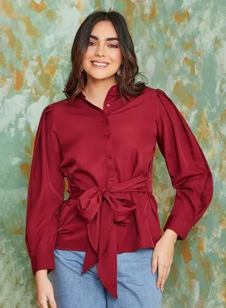 Front Tie Waist Detail Regular Fit Shirt