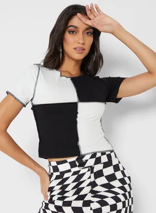Round Neck Colorblock Top