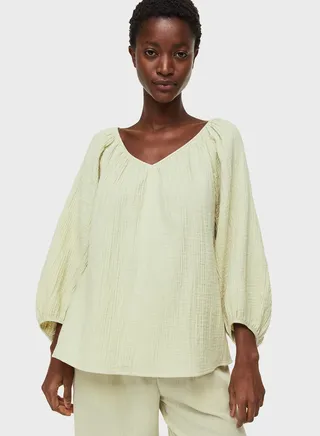Puff Sleeve Crinkled Top