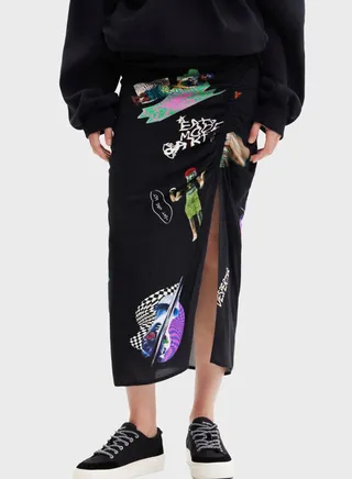 Printed Side Slit Midi Skirt