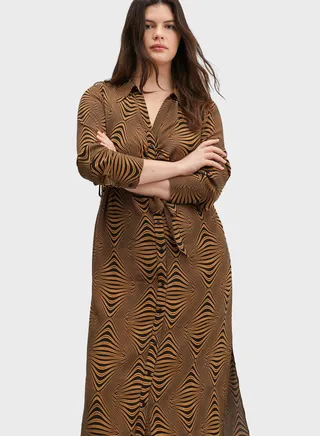 Printed Side Split Button Down Dress