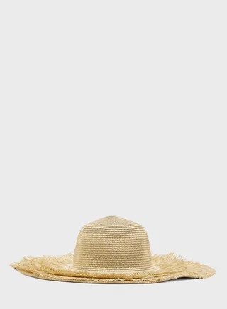 Wide Brim Frayed Edge Straw Hat