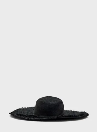 Wide Brim Frayed Edge Straw Hat