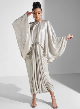 Cape Sleeve Wrap Dress