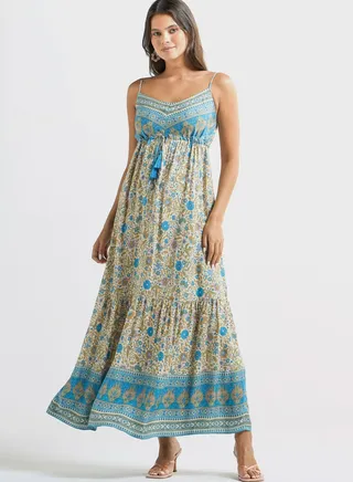 Floral Print Sleeveless Tiered Dress