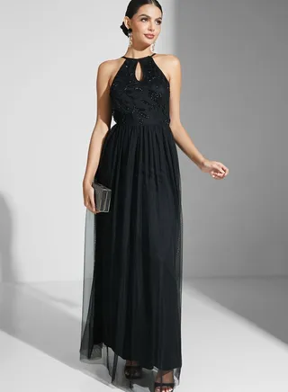 Shouq Halter Embellished Bodice Dress
