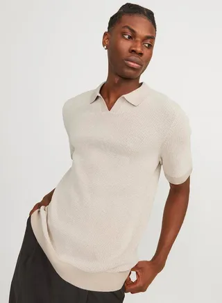 Solid Knit Split Neck Short Sleeves Polo