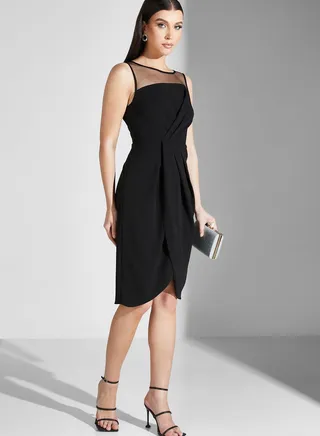 Front Crepe Drape Dress