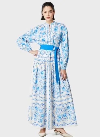 Belted Tiered Floral Print Dress