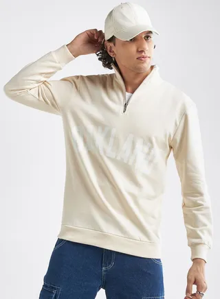 Slogan Zip Through High Neck Sweatshirt