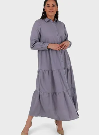 Tiered Button Down Shirt Dress