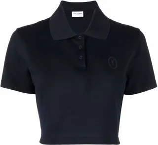 Embroidered-Logo Cropped Polo Shirt