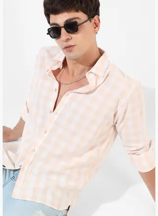 Checkered Spread Collar Long Sleeve Shirt