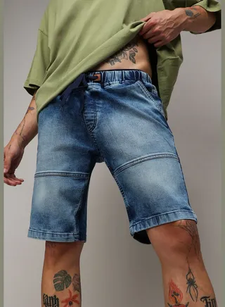 Solid Denim Shorts