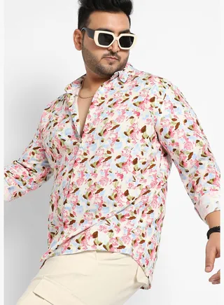 Printed Spread Collar Long Sleeve Shirt