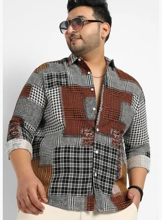 Printed Spread Collar Long Sleeve Shirt