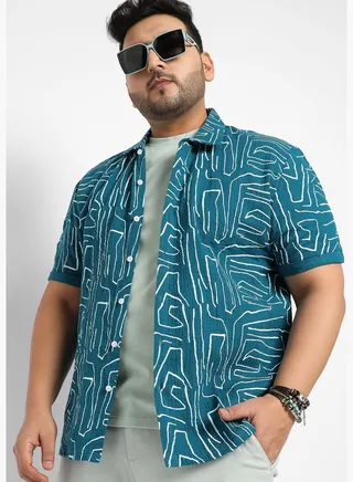 Printed Spread Collar Short Sleeve Shirt