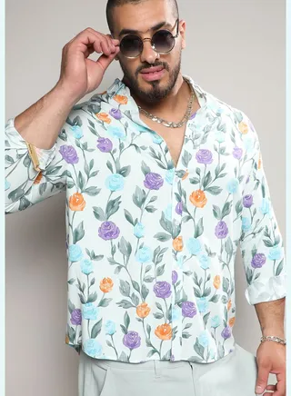 Printed Spread Collar Long Sleeve Shirt