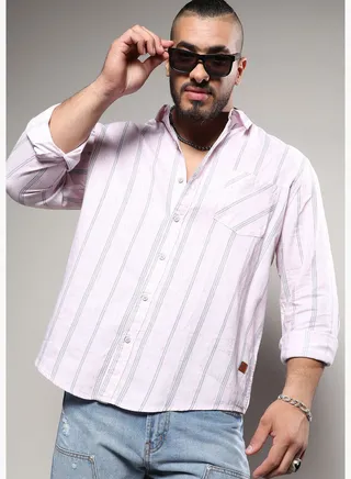 Striped Spread Collar Long Sleeve Shirt