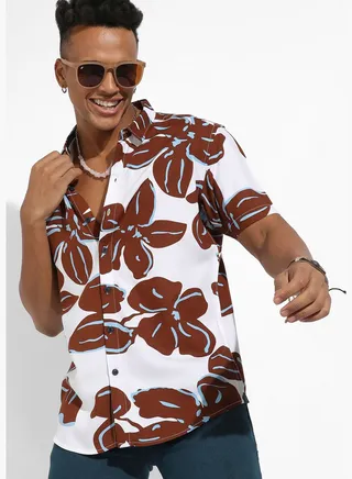 Printed Spread Collar Short Sleeve Shirt
