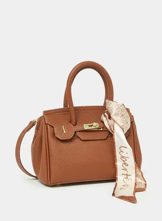 Metal Accent Handbag with Scarf Detail