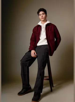 Wide Leg Regular Hem With Cargo Pocket Gabardine Trousers
