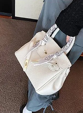 Metal Accent Handbag with Scarf Detail
