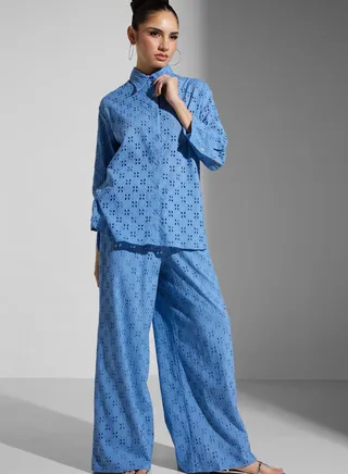 Embroidered High Waist Pants