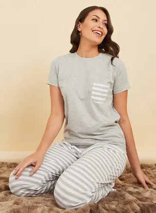Striped Pocket T-Shirt & Pyjama Set
