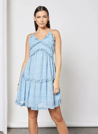 Printed Ruffle Trim Dress