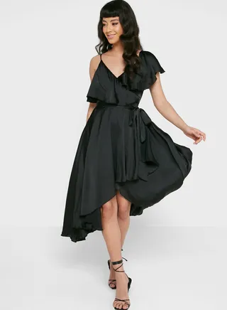 Plunge Neck Ruffle Detail Dress