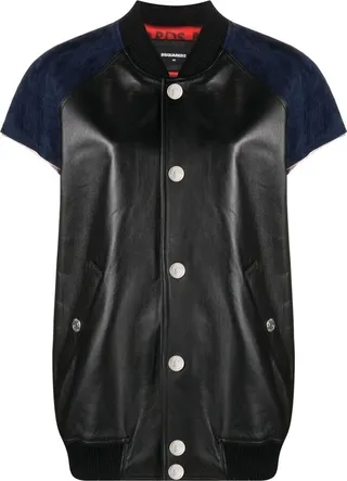 Short-Sleeved Leather Bomber Jacket