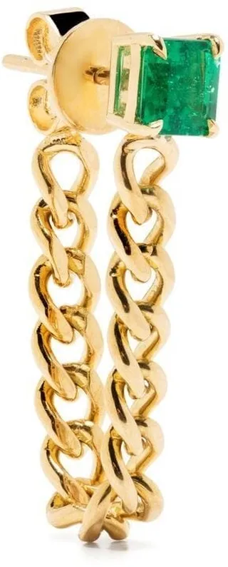 18kt Yellow Gold Cuban Link Emerald Stud Earring