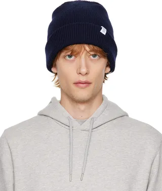 NORSE PROJECTS Navy Rolled Brim Beanie