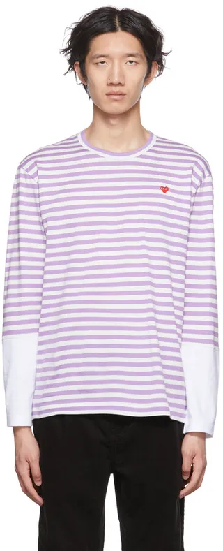 Comme des Garçons Play White & Purple Heart Long Sleeve T-Shirt