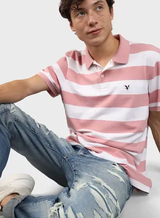 Stripe Detail Collar Polo Shirt