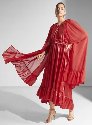 Cape Sleeve Tiered Dress