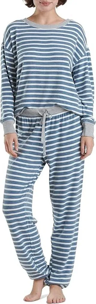 Splendid Westport Brushed Jersey Long Sleeve PJ Set (Dusted Teal Weekend Stripe) Women's Pajama Sets