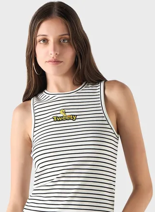 Striped Embroidered Tank Top
