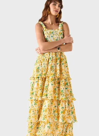 Ruffle Floral Ruched Dress