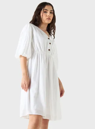 Button Detail Tiered Dress