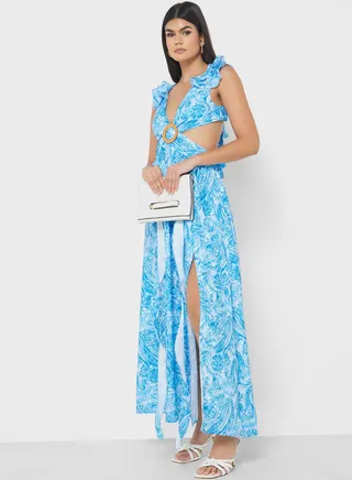 Printed Dress With Cutout