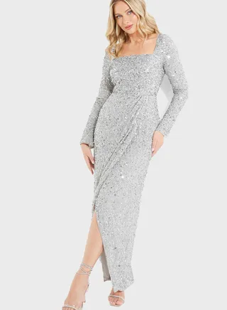 Square Neck Sequin Wrap Dress