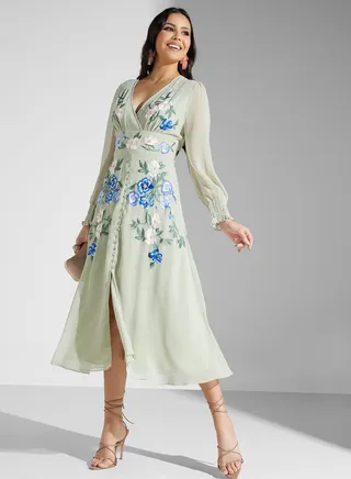 Embroidered Puff Sleeve Dress