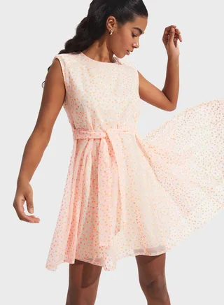 Crew Neck Tie Detail Dress
