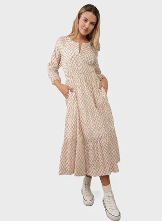 Button Detail Tiered Shirt Dress